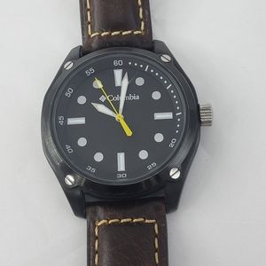 Columbia Men's Sport Watch Black with Brown Leather Band Buckle Closure